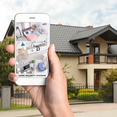 Sioux City vivint phone display of cctv live feed in front of a house